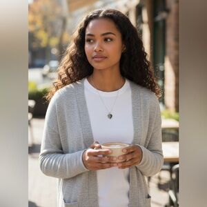 Sterling Silver Heart Pendant Necklace w/ Half White & Black Diamonds on Chain
